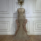 Luxury Mermaid Evening Dress with Feather Cape Sleeves LA72708A