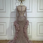 Luxury Mermaid Evening Dress with Feather Cape Sleeves LA72708A