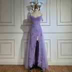 2025 Lilac Off Shoulder Corset Beaded High Slit Tulle Saudi Evening Gown for Formal Occasion LA72874