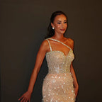 2025 Nude Beaded One-Shoulder Evening Gown with Crystal for Formal Occasion LA72872