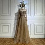 2025 Saudi Arabic Caramel Beaded A Line Evening Gown with Sheer Top for Formal Occasion LA72563A
