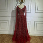 2025 Saudi Arabic Caramel Beaded Cape Sleeves A Line Evening Gown for Formal Occasion LA72147A
