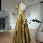 Vestido de noche árabe saudí de satén amarillo, de un solo hombro, corte A, con cuentas, para ocasiones formales LA72794 