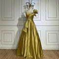 Vestido de noche árabe saudí de satén amarillo, de un solo hombro, corte A, con cuentas, para ocasiones formales LA72794 