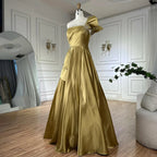 Vestido de noche árabe saudí de satén amarillo, de un solo hombro, corte A, con cuentas, para ocasiones formales LA72794 
