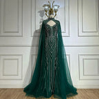 Vestido de noche árabe de sirena verde saudí 2025 con mangas de capa con cuentas para ocasiones formales LA72838 