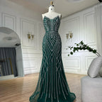 Vestido de noche árabe de sirena verde saudí 2025 con mangas de capa con cuentas para ocasiones formales LA72838 