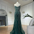 Vestido de noche árabe de sirena verde saudí 2025 con mangas de capa con cuentas para ocasiones formales LA72838 