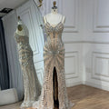 2025 Silver Nude Beaded Spaghetti Strap Mermaid Evening Dresses Gowns for Formal Occasion LA72803
