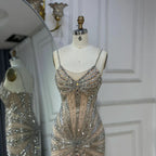 2025 Silver Nude Beaded Spaghetti Strap Mermaid Evening Dresses Gowns for Formal Occasion LA72803