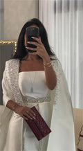 Vestido de noche árabe de satén blanco estilo sirena 2025 con capa larga para ocasiones formales LA72825 