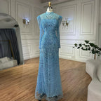 Vestido de noche musulmán blanco de corte sirena con sobrefalda desmontable para ocasiones formales LA72032L