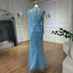 Vestido de noche musulmán blanco de corte sirena con sobrefalda desmontable para ocasiones formales LA72032L
