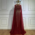 Vestido de noche saudí de sirena con cuentas en rojo vino 2025 y capa para ocasiones formales LA72707A 