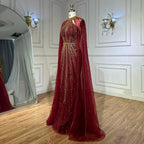 Vestido de noche saudí de sirena con cuentas en rojo vino 2025 y capa para ocasiones formales LA72707A 