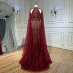 Vestido de noche saudí de sirena con cuentas en rojo vino 2025 y capa para ocasiones formales LA72707A 