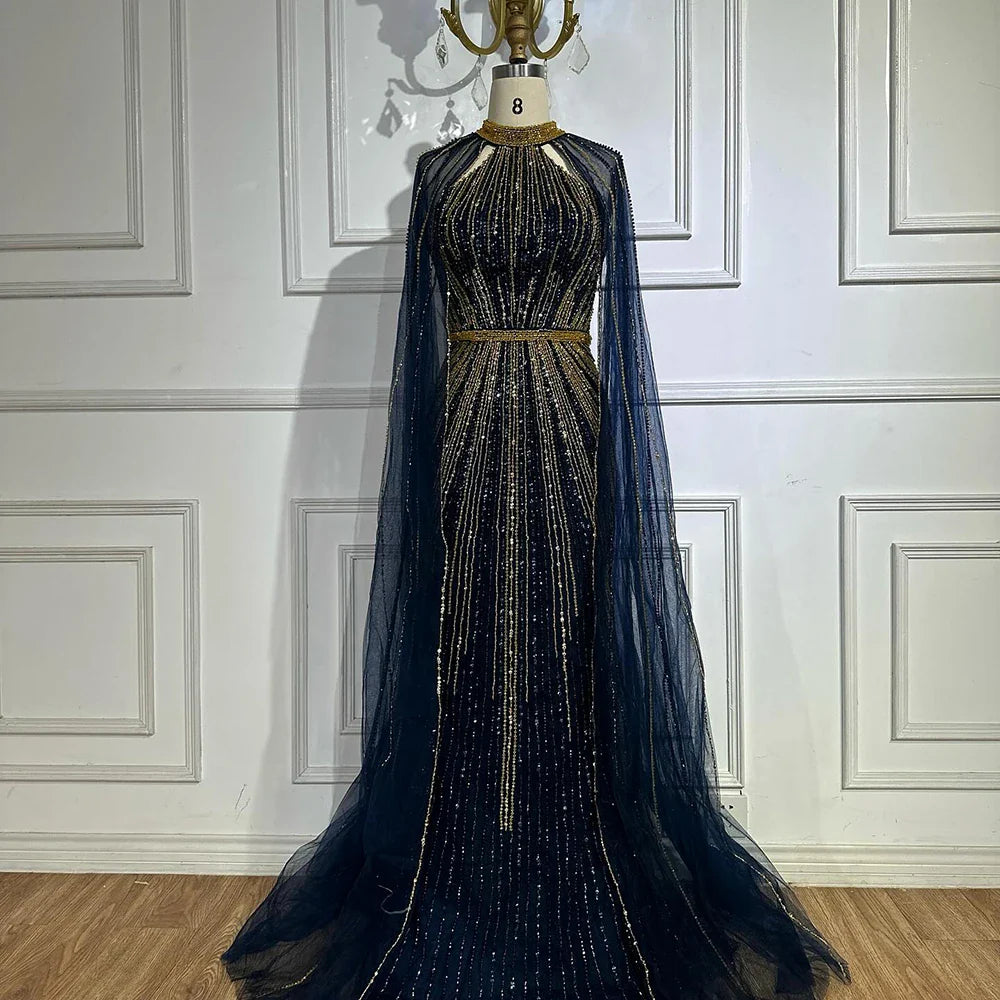 Vestido de noche saudí de sirena con cuentas en rojo vino 2025 y capa para ocasiones formales LA72707A 