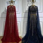 Vestido de noche saudí de sirena con cuentas en rojo vino 2025 y capa para ocasiones formales LA72707A 