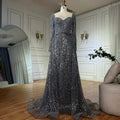 2025 Saudi Arabic Gray Mermaid Beaded With Overskirt Evening Dresses Gowns For Formal Occasion LA72849