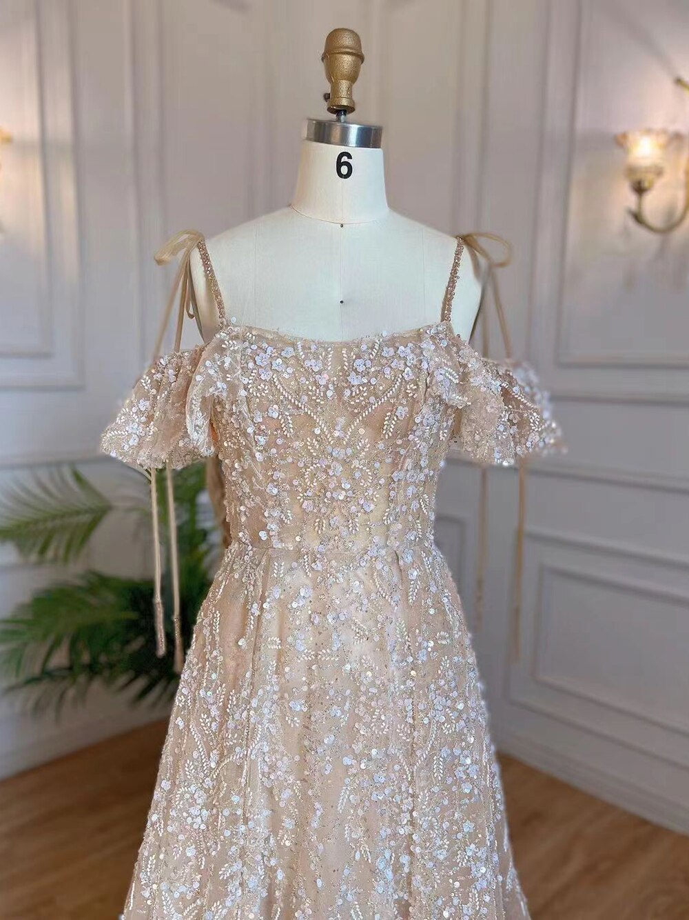 Arabic A-Line Nude Sexy Spaghetti Straps Lace Up Beaded Dubai Evening Dresses Gowns 2025 For Women Party LA71871