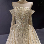 Vestido de noche elegante con escote sirena dorado y brillantes, con personalización avanzada, mangas largas y falda no extraíble LA71695 