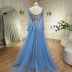Arabien Blau Meerjungfrau Elegant Mit Überrock Luxus Dubai Abendkleider Kleider Für Frauen Hochzeit Party 2025 LA71653E 