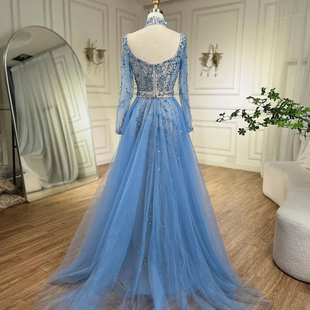 Arabien Blau Meerjungfrau Elegant Mit Überrock Luxus Dubai Abendkleider Kleider Für Frauen Hochzeit Party 2025 LA71653E 