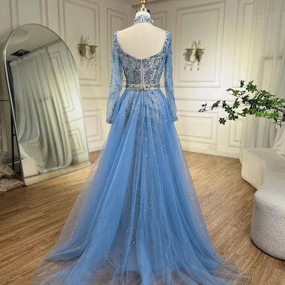 Arabien Blau Meerjungfrau Elegant Mit Überrock Luxus Dubai Abendkleider Kleider Für Frauen Hochzeit Party 2025 LA71653E 