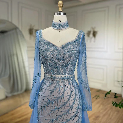 Arabien Blau Meerjungfrau Elegant Mit Überrock Luxus Dubai Abendkleider Kleider Für Frauen Hochzeit Party 2025 LA71653E 