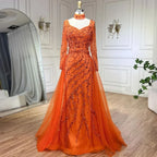 Arabien Blau Meerjungfrau Elegant Mit Überrock Luxus Dubai Abendkleider Kleider Für Frauen Hochzeit Party 2025 LA71653E 