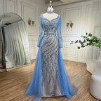 Arabien Blau Meerjungfrau Elegant Mit Überrock Luxus Dubai Abendkleider Kleider Für Frauen Hochzeit Party 2025 LA71653E 