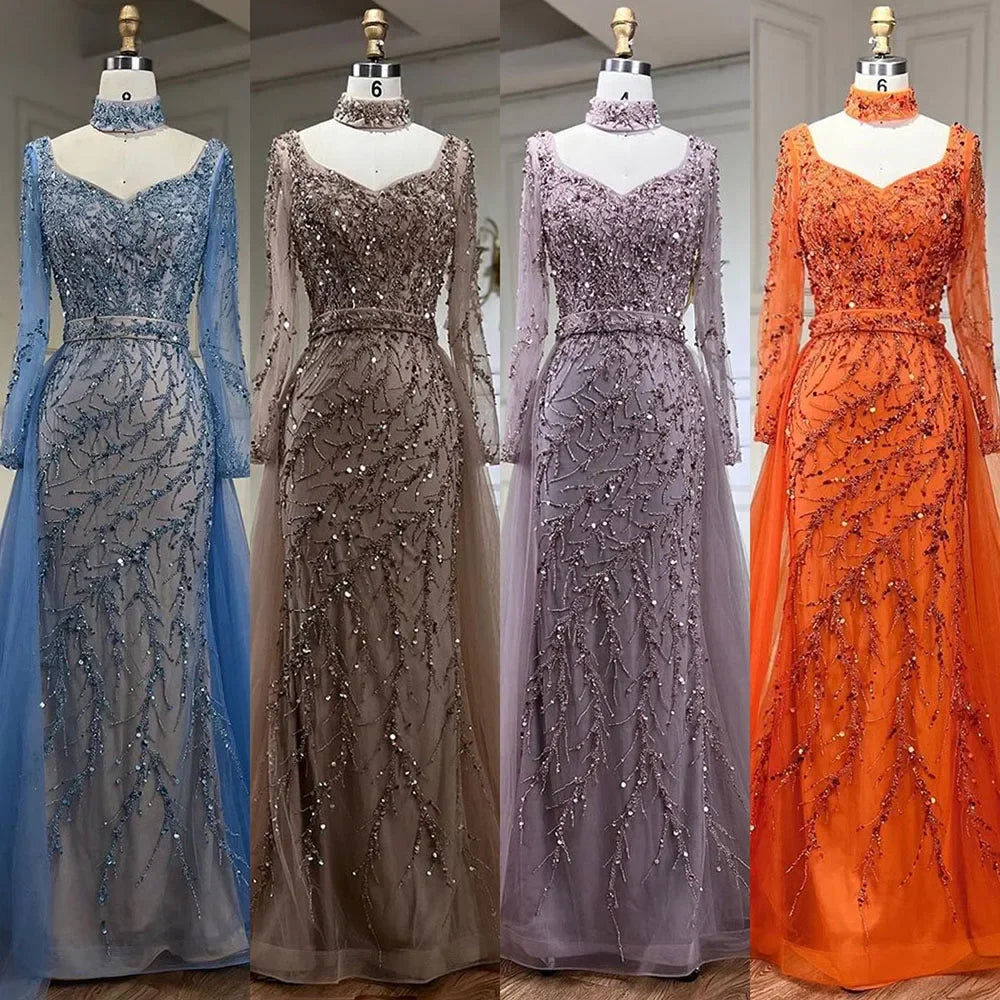 Arabien Blau Meerjungfrau Elegant Mit Überrock Luxus Dubai Abendkleider Kleider Für Frauen Hochzeit Party 2025 LA71653E 
