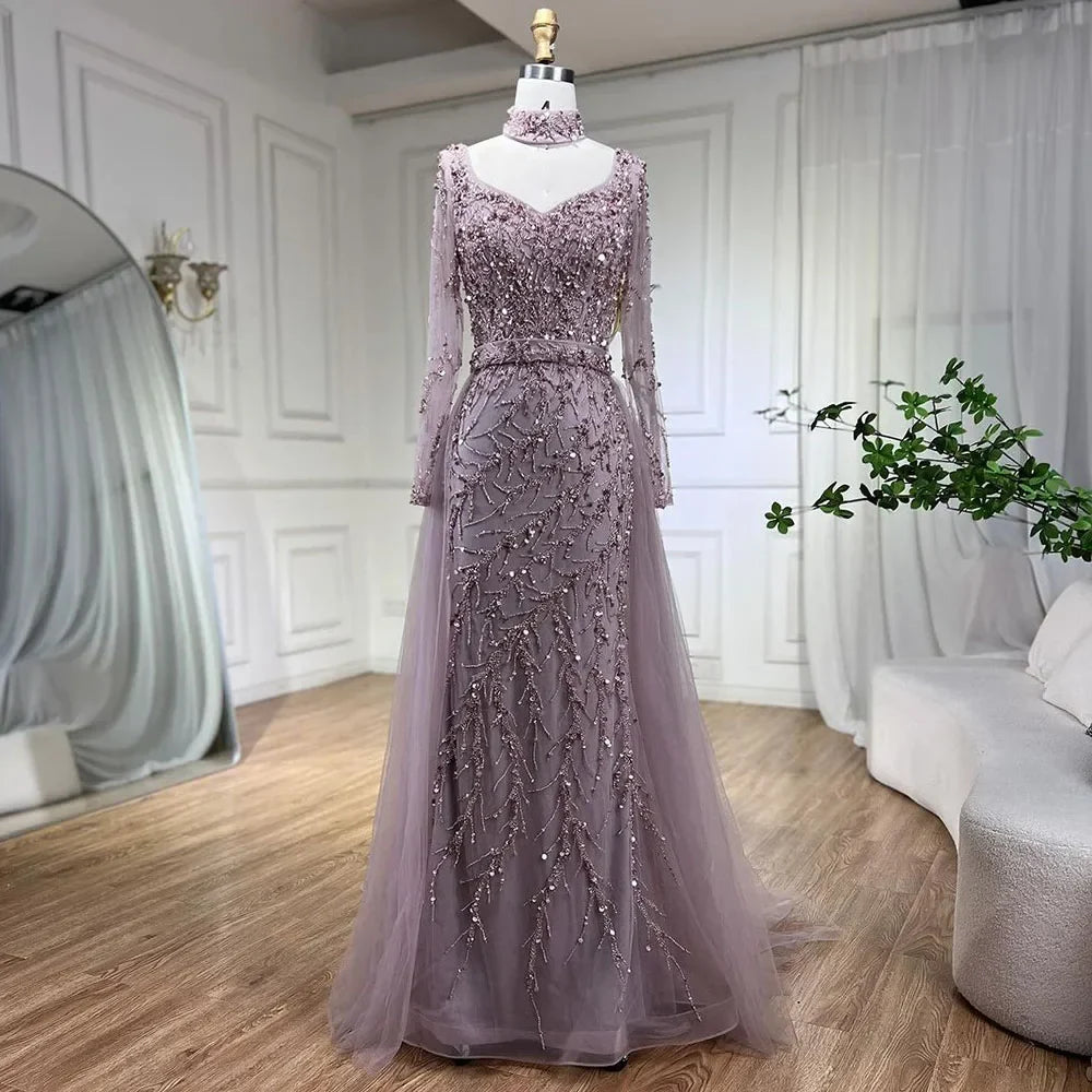 Arabia Blue Mermaid Elegant With Overskirt Luxury Dubai Evening Dresses Gowns For Women Wedding Party 2025 LA71653E
