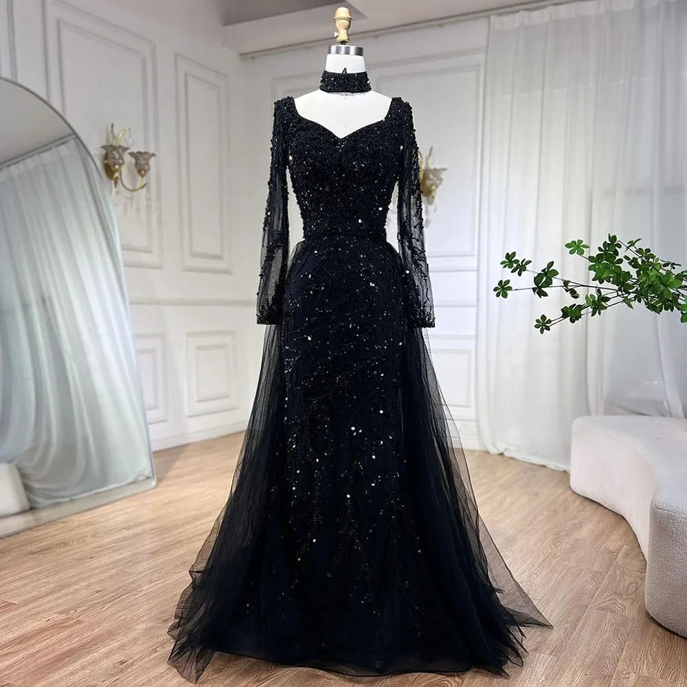 Arabien Blau Meerjungfrau Elegant Mit Überrock Luxus Dubai Abendkleider Kleider Für Frauen Hochzeit Party 2025 LA71653E 