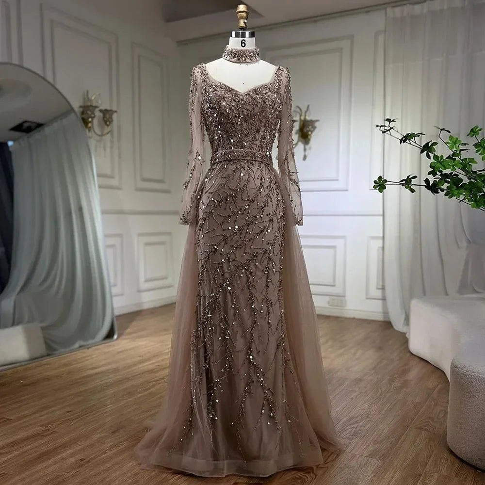 Arabien Blau Meerjungfrau Elegant Mit Überrock Luxus Dubai Abendkleider Kleider Für Frauen Hochzeit Party 2025 LA71653E 
