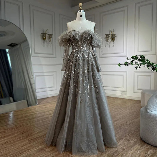 Arabia Caramel A-Line Elegante Perlen Feder Sparkle Abendkleider Kleider Für Frau Hochzeit Party 2025 LA71328A 