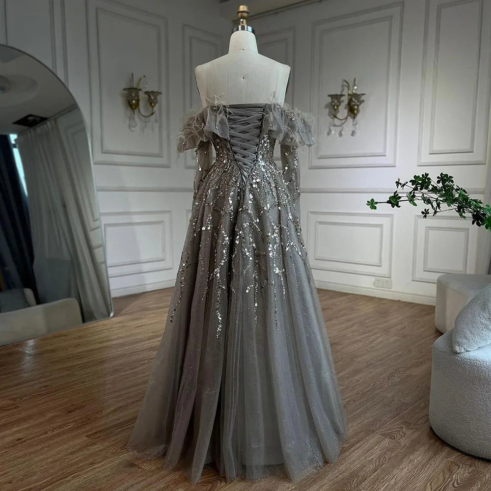Arabia Caramel A-Line Elegante Perlen Feder Sparkle Abendkleider Kleider Für Frau Hochzeit Party 2025 LA71328A 