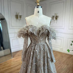 Arabia Caramel A-Line Elegant Beaded Feather Sparkle Evening Dresses Gowns For Woman Wedding Party 2025 LA71328A