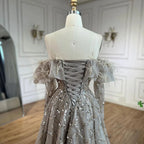Arabia Caramel A-Line Elegant Beaded Feather Sparkle Evening Dresses Gowns For Woman Wedding Party 2025 LA71328A