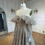 Arabia Caramel A-Line Elegant Beaded Feather Sparkle Evening Dresses Gowns For Woman Wedding Party 2025 LA71328A