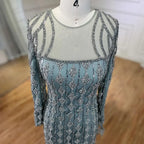 Lujosos vestidos de noche verde salvia estilo Dubái, corte sirena, musulmanes, mangas largas, LA72292