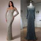 Lujosos vestidos de noche verde salvia estilo Dubái, corte sirena, musulmanes, mangas largas, LA72292