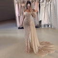 Schulterfreies hellblaues Meerjungfrau-Abendkleid mit abnehmbarem Überrock Dubai LA72254