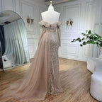 Schulterfreies hellblaues Meerjungfrau-Abendkleid mit abnehmbarem Überrock Dubai LA72254