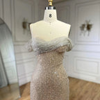 Arabien Weiß Nude Meerjungfrau Boot-Ausschnitt Luxus Abendkleider Kleider High Split für Frauen Hochzeit Party 2025 LA72301 