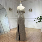 Arabien Weiß Nude Meerjungfrau Boot-Ausschnitt Luxus Abendkleider Kleider High Split für Frauen Hochzeit Party 2025 LA72301 