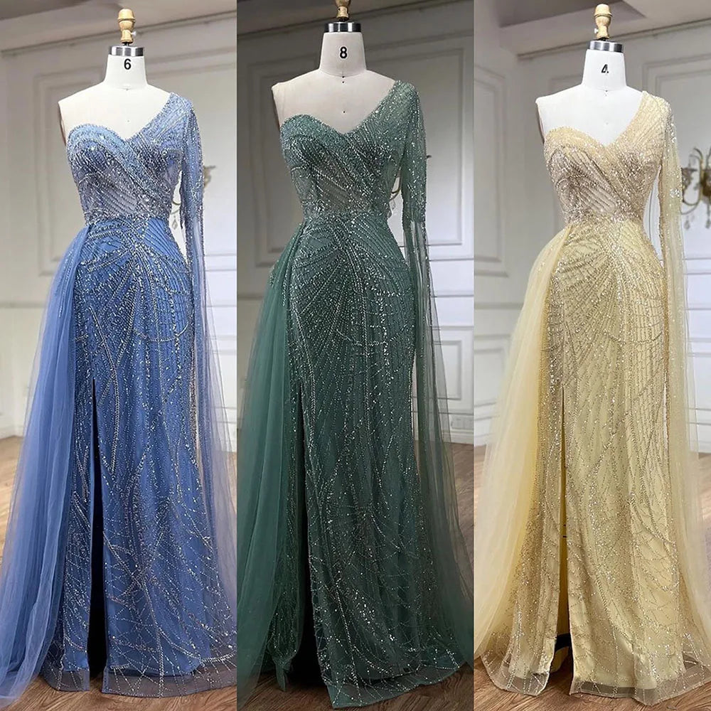 Arabisch Blau Elegantes Meerjungfrau Abendkleid mit Perlenrock - Luxuriöses Damen Hochzeits-Partykleid 2025 LA72174 