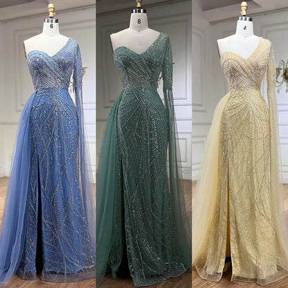 Arabisch Blau Elegantes Meerjungfrau Abendkleid mit Perlenrock - Luxuriöses Damen Hochzeits-Partykleid 2025 LA72174 