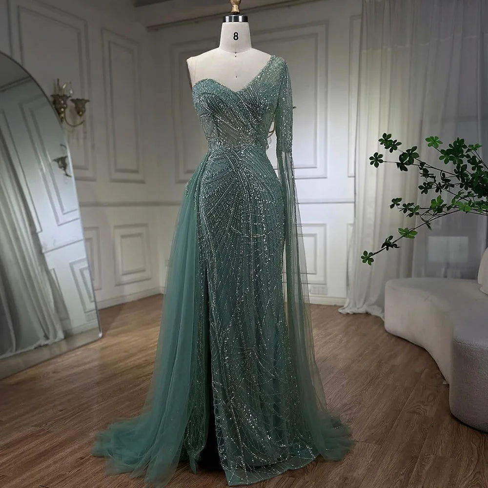 Arabisch Blau Elegantes Meerjungfrau Abendkleid mit Perlenrock - Luxuriöses Damen Hochzeits-Partykleid 2025 LA72174 