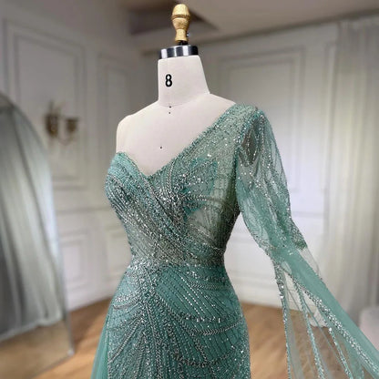 Arabisch Blau Elegantes Meerjungfrau Abendkleid mit Perlenrock - Luxuriöses Damen Hochzeits-Partykleid 2025 LA72174 